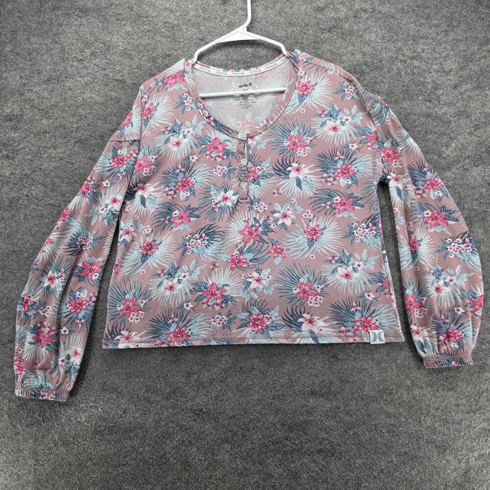 Hurley Shirt Womens Small Pink Blue Floral Long Sleeve Stretch Pullover Top S/P